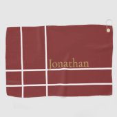 暗モダン赤と金ゴールドミニマル名前をカスタムする ゴルフタオル (横)