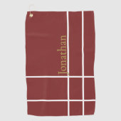 暗モダン赤と金ゴールドミニマル名前をカスタムする ゴルフタオル (正面)