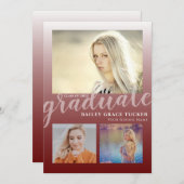 暗モダン赤グラデーション卒業生3-photo卒業 案内状 (正面/裏面)