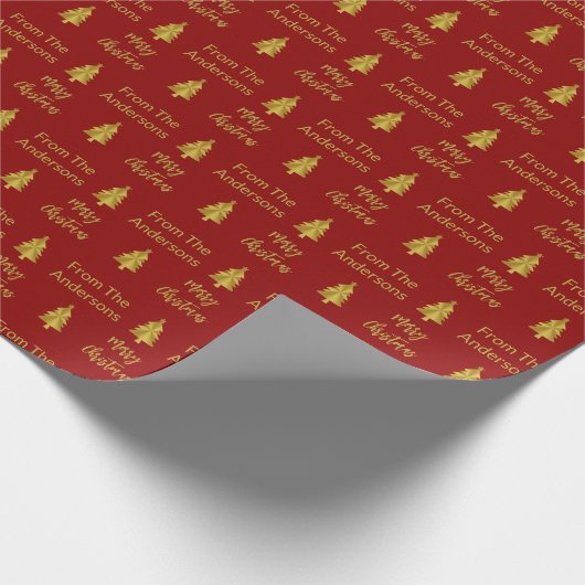 暗伝統的赤金ゴールドメリークリスマスツリー ラッピングペーパー (角)