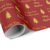 暗伝統的赤金ゴールドメリークリスマスツリー ラッピングペーパー (ロールコーナー)