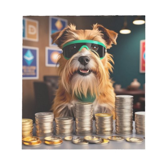 暗号コインを持つ犬 ノートパッド (正面)