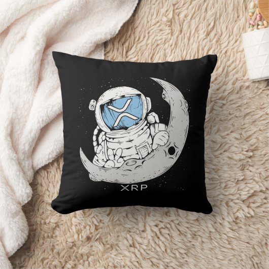 暗号ミームXRP暗号通貨かわいい宇宙飛行士ムーン クッション (ブランケット)
