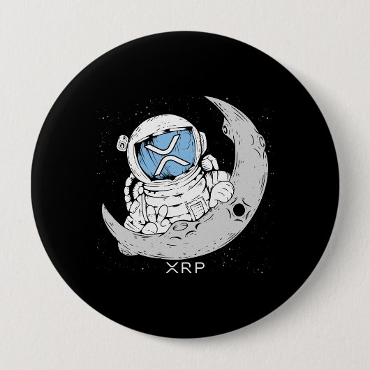暗号ミームXRP暗号通貨かわいい宇宙飛行士ムーン 缶バッジ (正面)
