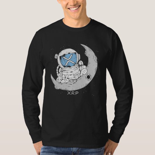 暗号ミームXRP暗号通貨かわいい宇宙飛行士ムーン Tシャツ (正面)