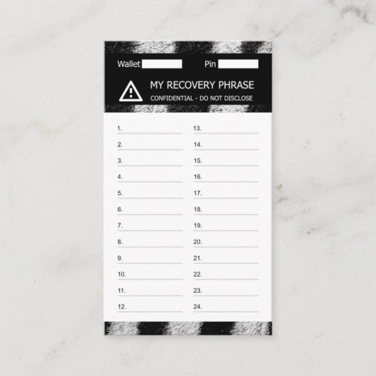 暗号財布ゼブラ回復シードフレーズ24 名刺 (正面)
