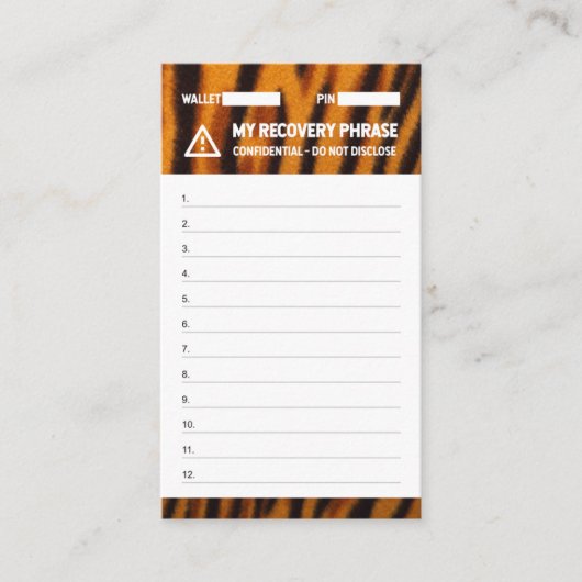 暗号財布タイガー回復シードフレーズ12 名刺 (正面)