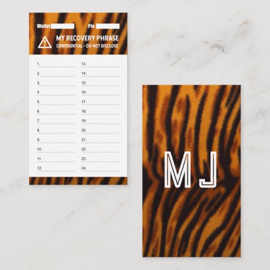 暗号財布タイガー回復シードフレーズ24 名刺 (正面/裏面)