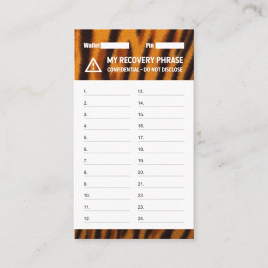 暗号財布タイガー回復シードフレーズ24 名刺 (正面)