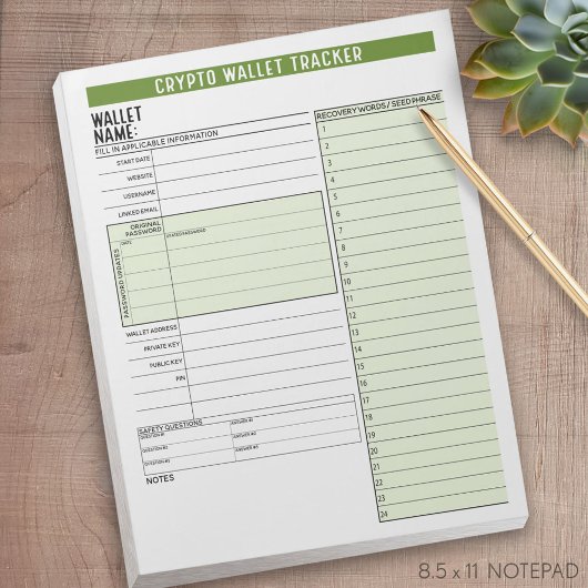 暗号財布パスワードキーパー回復シードフレーズ ノートパッド
