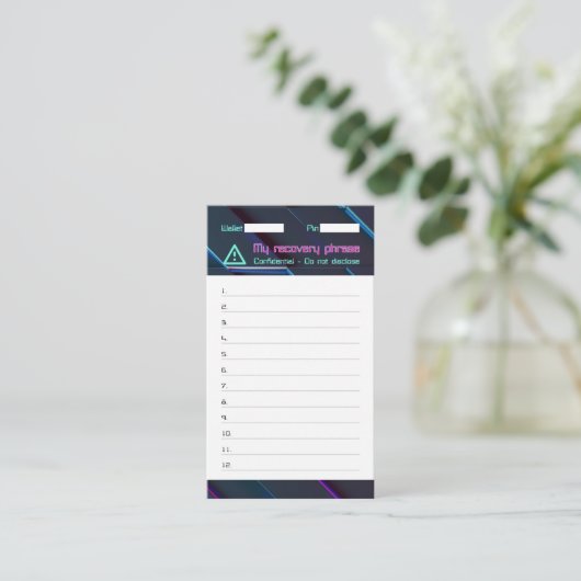 暗号財布パスワード回復シードフレーズ12 名刺 (スタンド正面)
