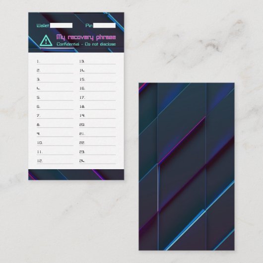 暗号財布パスワード回復シードフレーズ24 名刺 (正面/裏面)