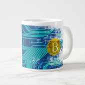 暗号通貨ビットコインおよび回路基板 ジャンボコーヒーマグカップ (正面右)