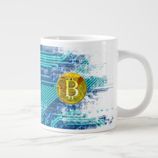 暗号通貨ビットコインおよび回路基板 ジャンボコーヒーマグカップ (右)