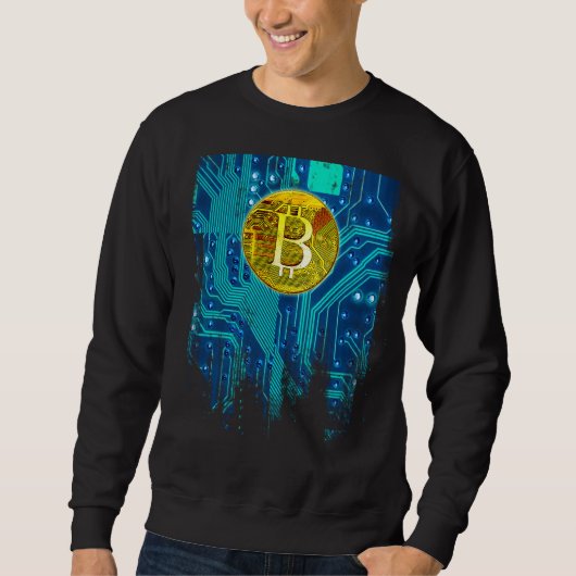 暗号通貨ビットコインおよび回路基板 スウェットシャツ (正面)