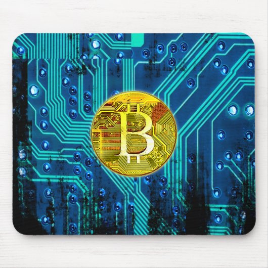 暗号通貨ビットコインおよび回路基板 マウスパッド (正面)