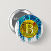 暗号通貨ビットコインおよび回路基板 缶バッジ (正面&裏面)