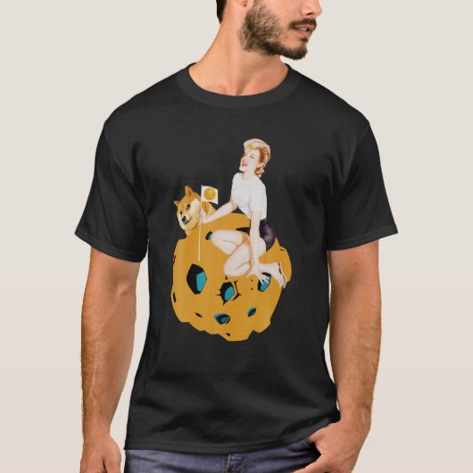 暗号通貨ピンアップ女の子ホドリングDogecoin Doge C Tシャツ (正面)