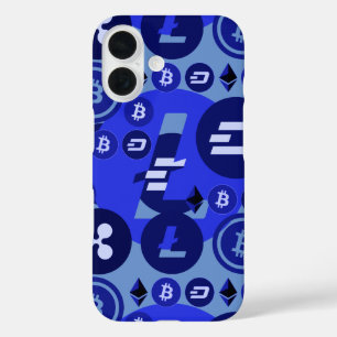 暗号通貨ブルーデジタルマネーパターン iPhone 16ケース