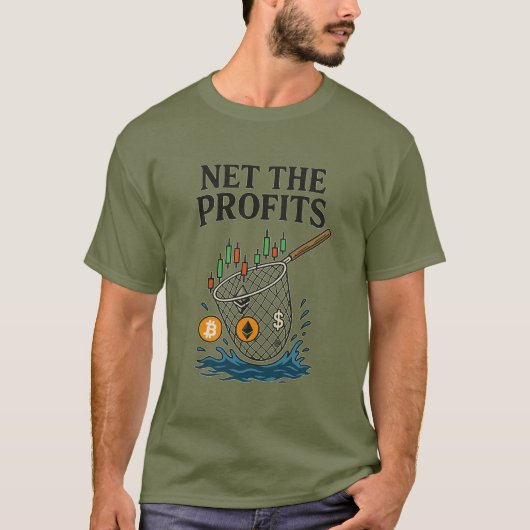 暗号通貨株トレーディングTシャツ「利益をネットする」 Tシャツ (正面)
