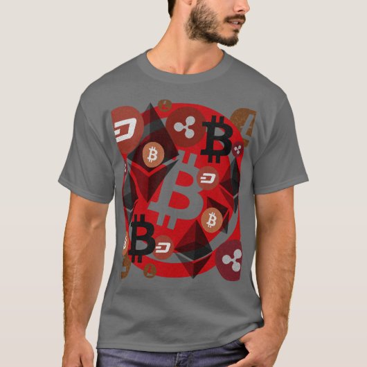 暗号通貨赤い黒いマネーパターン Tシャツ (正面)