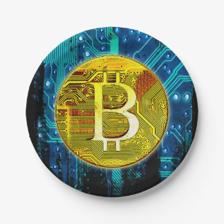 暗号通貨 ビットコインと回路基板 ペーパープレート