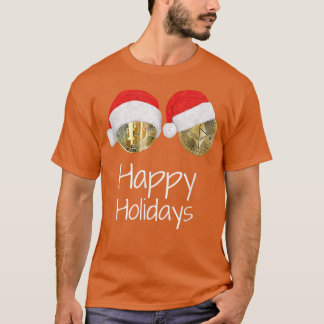 暗号通貨Bitcoin Ethereum Santa Hat HAPPY Tシャツ