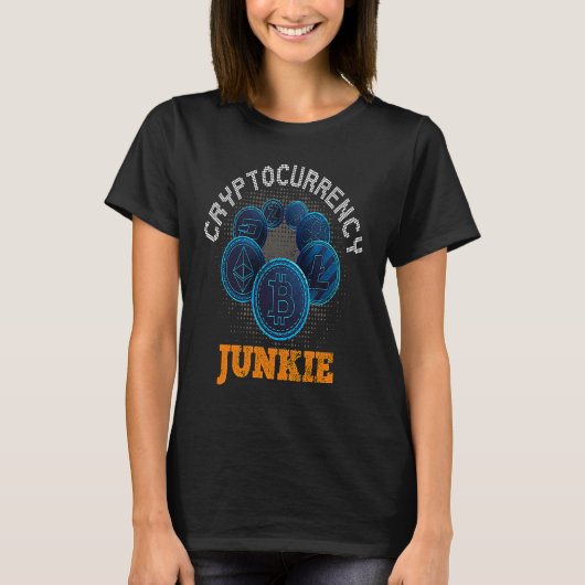 暗号通貨Junkie BitcoinトレーダーCrypto Tradin Tシャツ (正面)