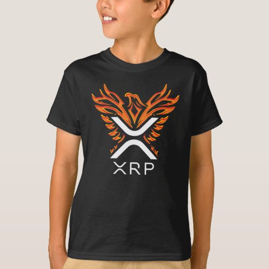 暗号通貨XRP暗号オレンジ上昇フェニックス Tシャツ (正面)