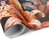 暗数々のい背景に色の虎のユリ ラッピングペーパー (ロールコーナー)