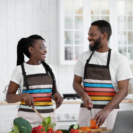 暗数々の色ヴィンテージスタイルストライプ エプロン