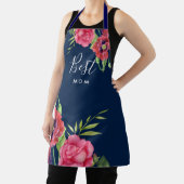 暗最高の海モダンに赤いピンクの花を母 エプロン (インサイチュ)
