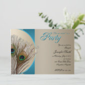 暗灰色および水の孔雀の羽のパーティの招待状 招待状 (スタンド正面)