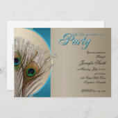 暗灰色および水の孔雀の羽のパーティの招待状 招待状 (正面/裏面)