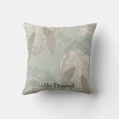 暗灰色および青の楽園の庭パターン クッション (裏面)