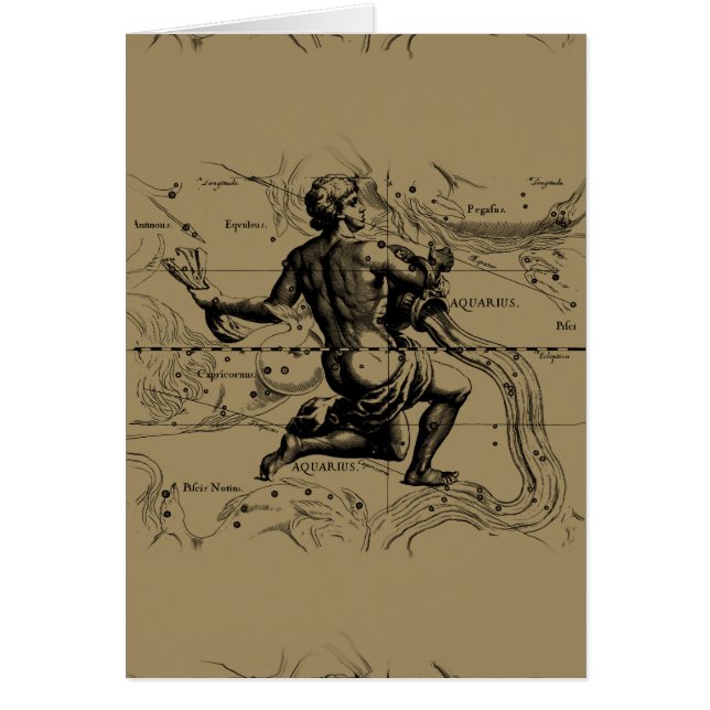 暗灰色のアクエリアスの星座の地図Hevelius 1690年 (正面)