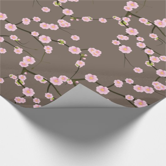暗灰色のピンクの日本のな桜の枝 ラッピングペーパー (角)
