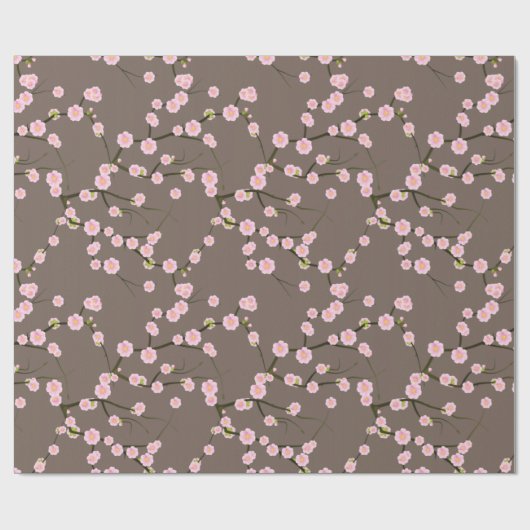 暗灰色のピンクの日本のな桜の枝 ラッピングペーパー (フラット)