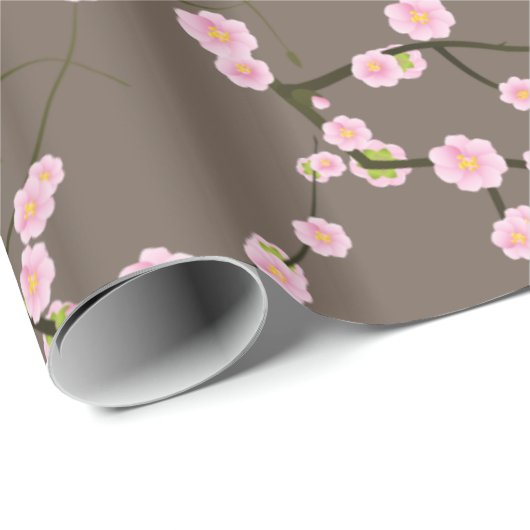 暗灰色のピンクの日本のな桜の枝 ラッピングペーパー (ロールコーナー)