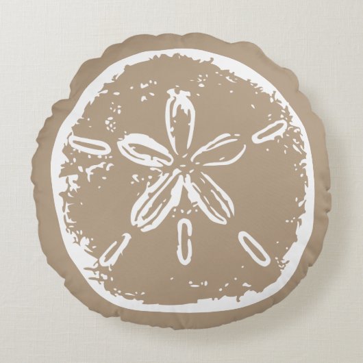 暗灰色のベージュ白いsanddollar貝殻の装飾用クッション ラウンドクッション (正面)