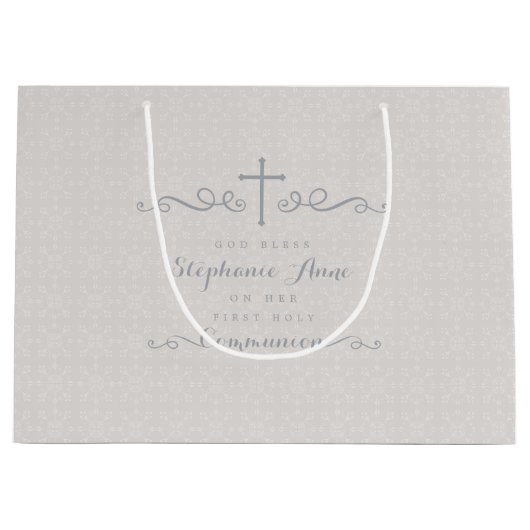 暗灰色の花柄パターンの聖餐の華美な十字 ラージペーパーバッグ (正面)