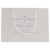 暗灰色の花柄パターンの聖餐の華美な十字 ラージペーパーバッグ (裏面)