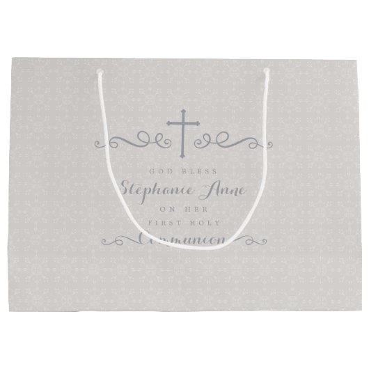 暗灰色の花柄パターンの聖餐の華美な十字 ラージペーパーバッグ (裏面)