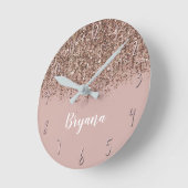 暗灰色の赤面のピンクのバラの青銅の金ゴールドのグリッターの魅力 ラウンド壁時計 (傾斜)