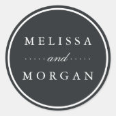 暗炭と白パーソナライズされた結婚の ラウンドシール (正面)