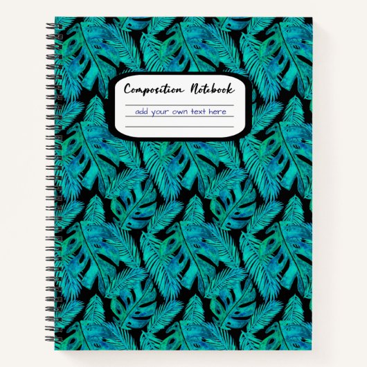 暗熱帯モンステラ葉パターン組成物 ノートブック (正面)