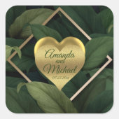 暗王室の緑葉金ゴールド結婚枠 スクエアシール (正面)