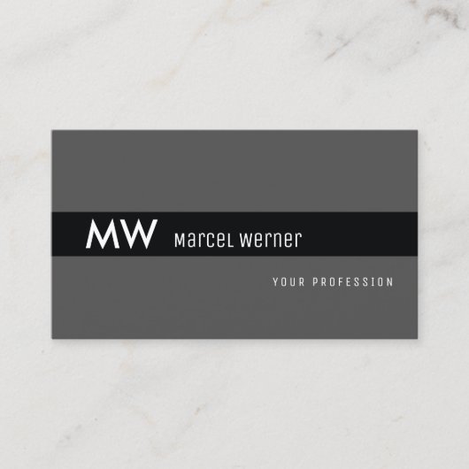 暗男らしモノグラムのストライプ灰色の上の黒 名刺 (正面)