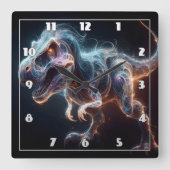 暗白熱［赤熱］光を放つい環境の恐竜 スクエア壁時計 (正面)