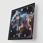 暗白熱［赤熱］光を放つい環境の恐竜 スクエア壁時計 (傾斜)